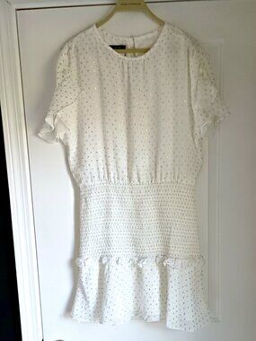 NWOT! AQUA GOLD DOT SMOCK WAIST DRESS SZ L